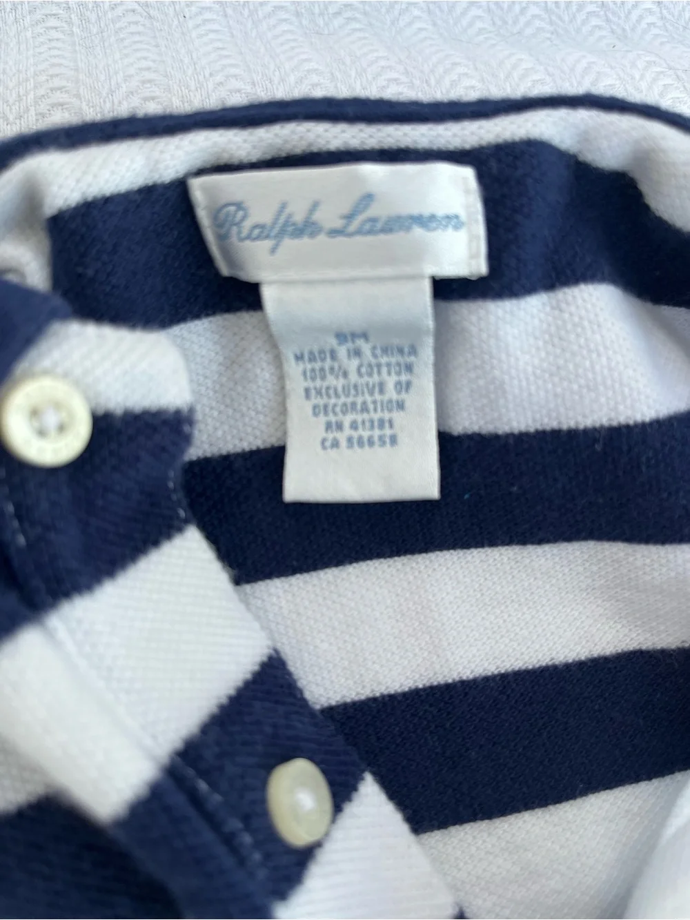 Ralph Lauren Navy & White Striped Polo Romper with Red Trim and Logo